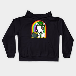 Bull Terrier Rainbow Irish Clover St Patrick Day Dog Gift print Kids Hoodie